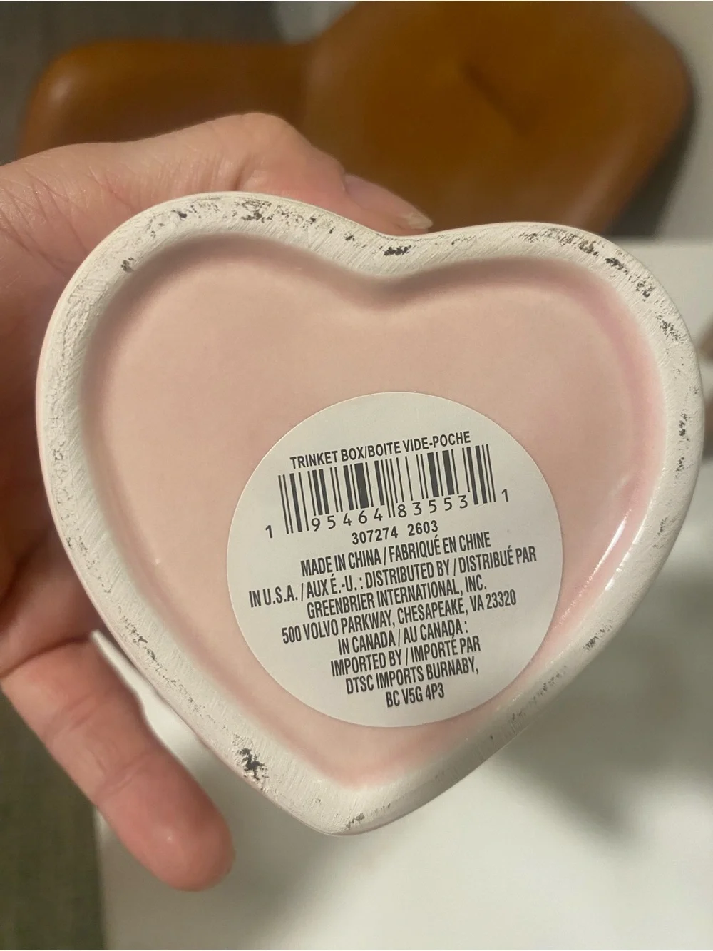 Pink Heart Shaped Trinket Box with Gold Trim